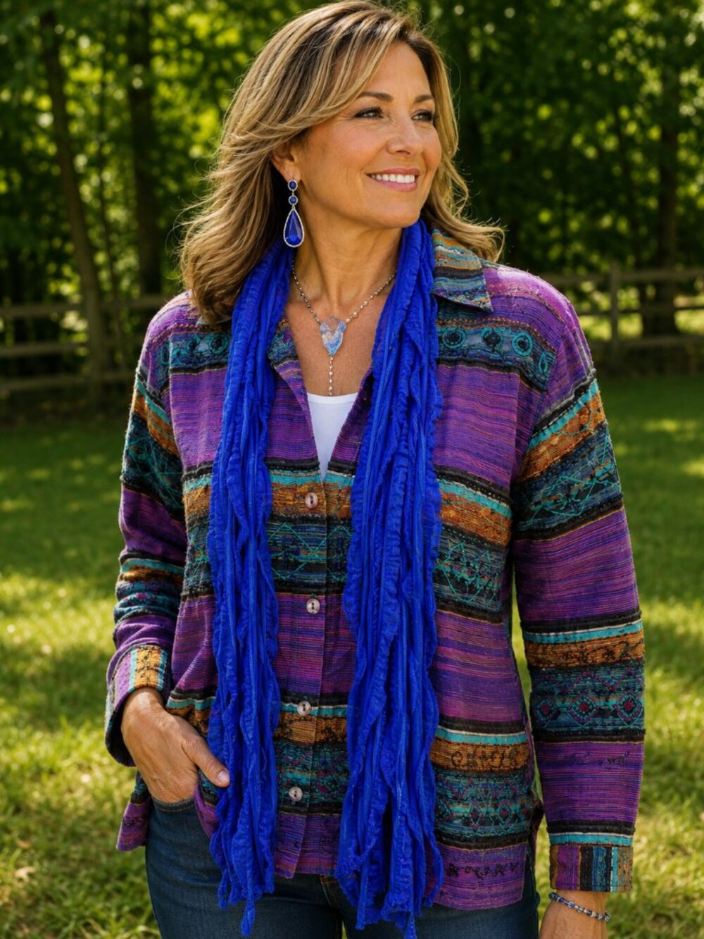 Royal Blue Thin Flutter Scarf Lightweight Women Accessory
